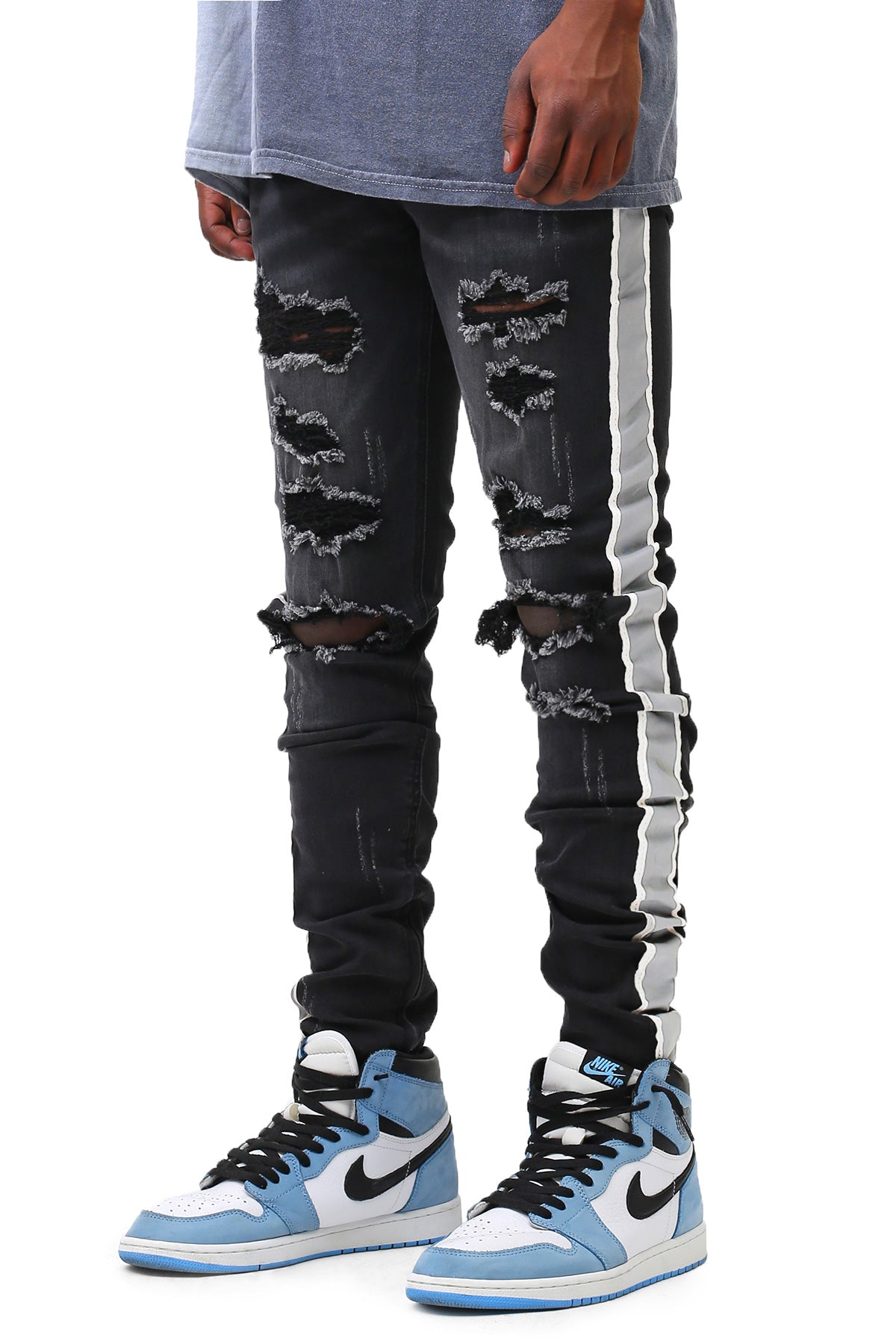 Reflective Taped Jeans (Black) (4905674047590)