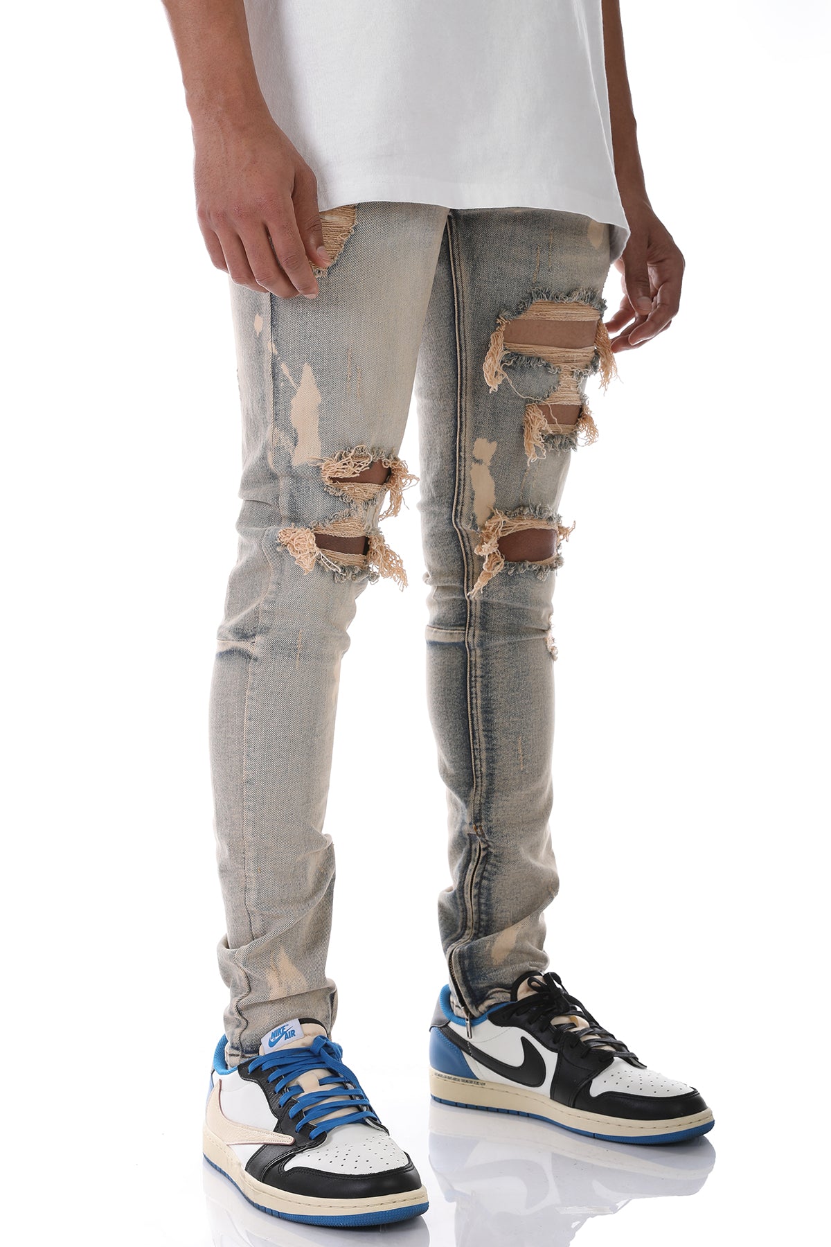 The Native Men's Distressed Denim Jeans Blue Pants Destroyed Knees Slim Fit Ankle  Zippers | Distressed denim, Distressed denim jeans, Blue pants