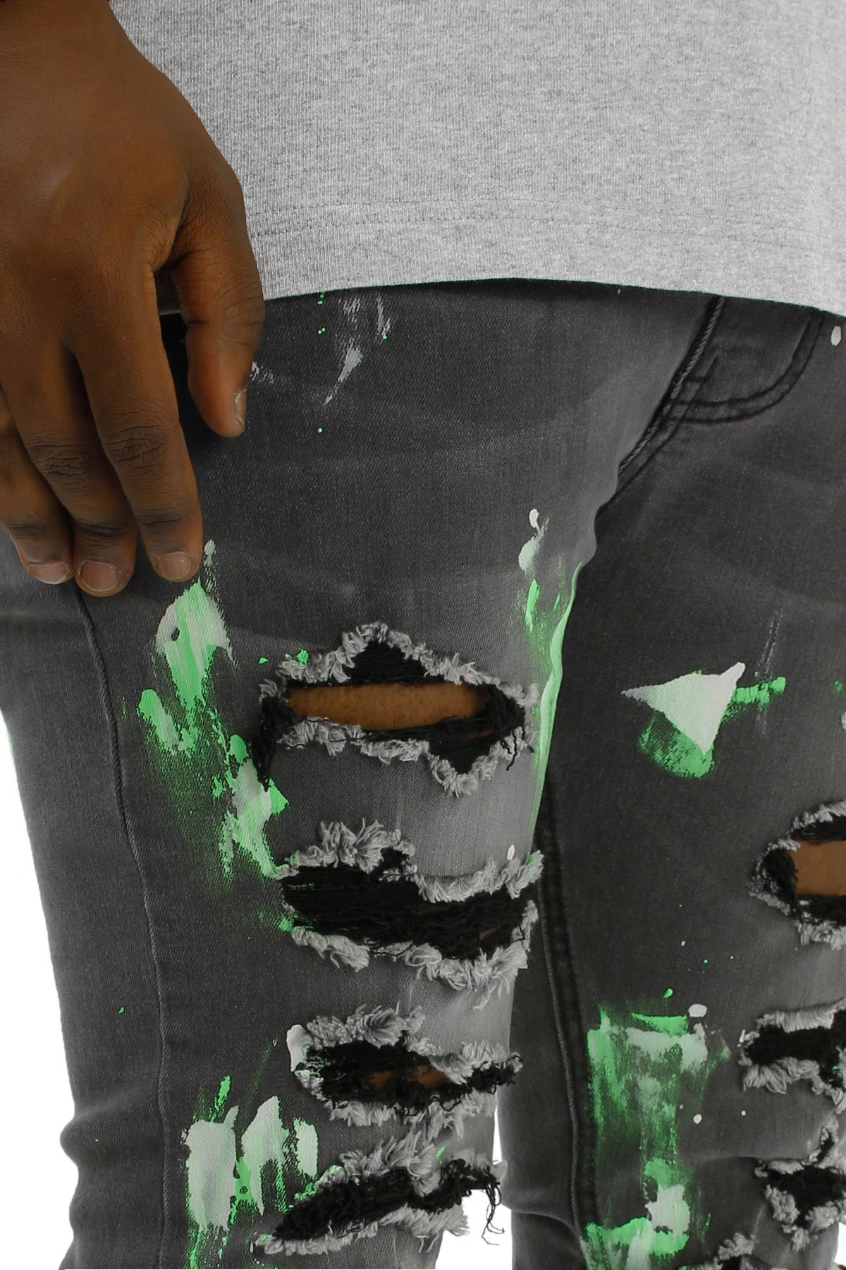 Ripped Jeans w/ Paint (Grey) (4935319388262)