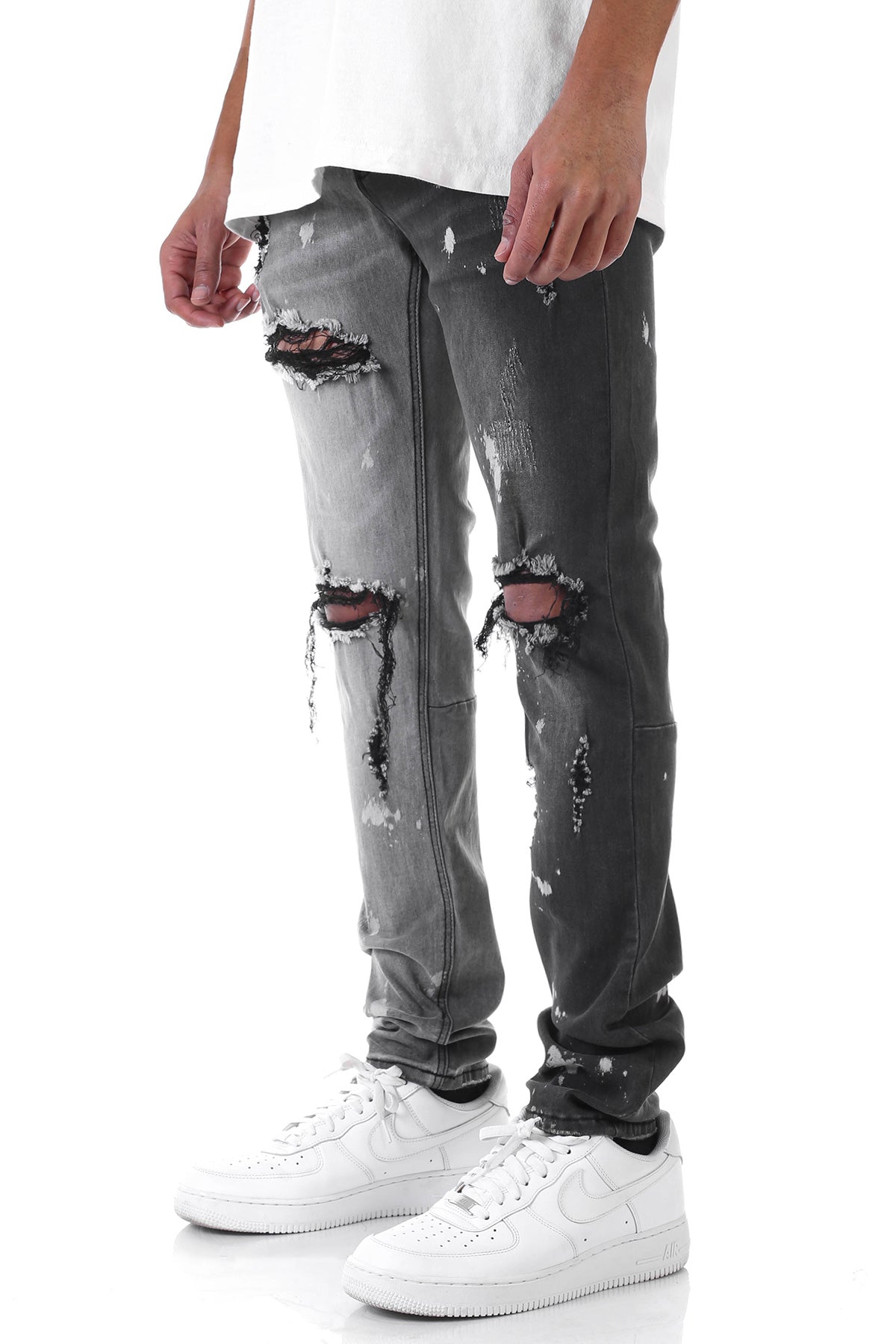 CONTRAST BLEACHED DESTROYED JEANS