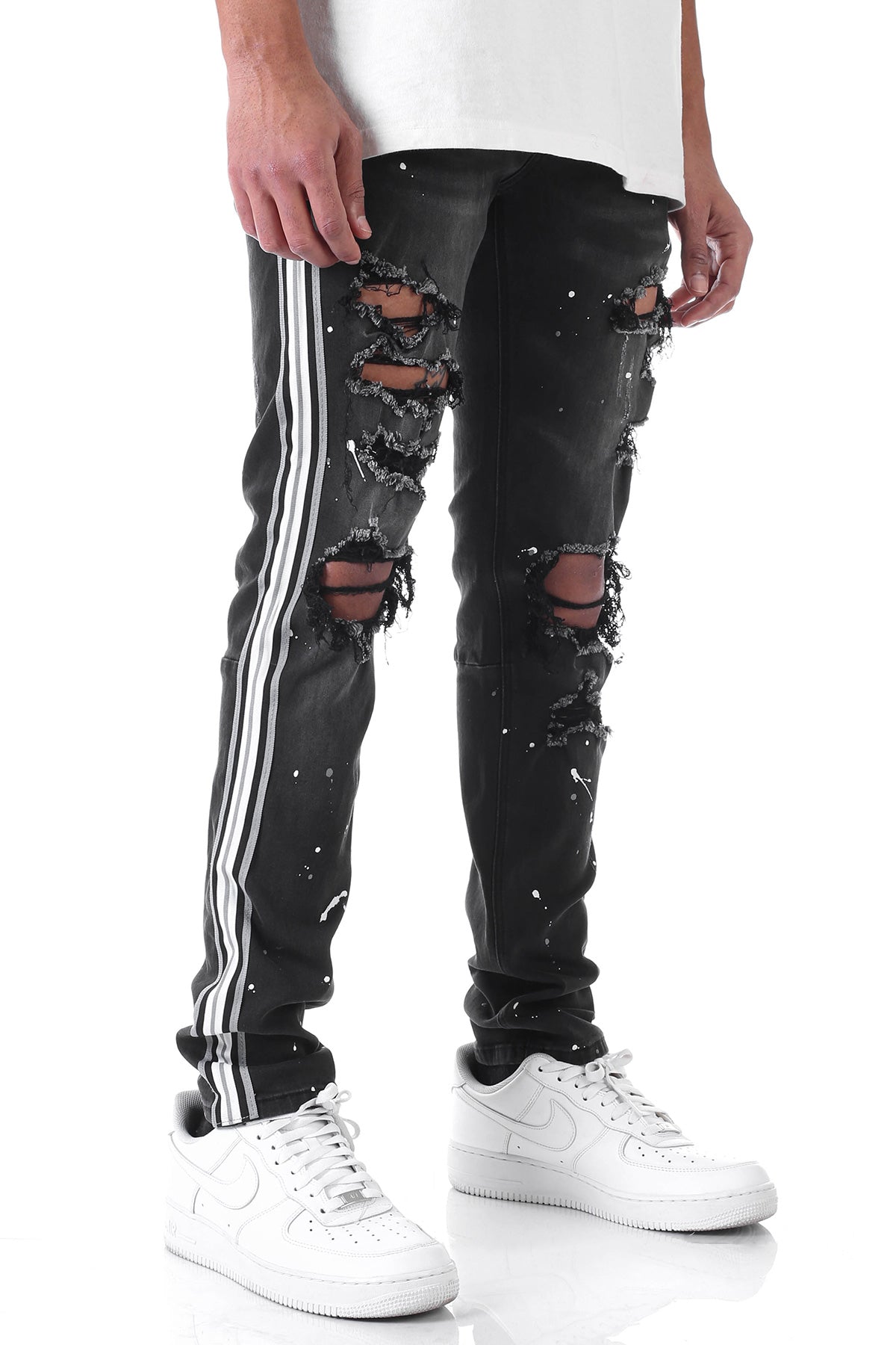 MULTI STRIPED PAINT SPLATTERED JEANS