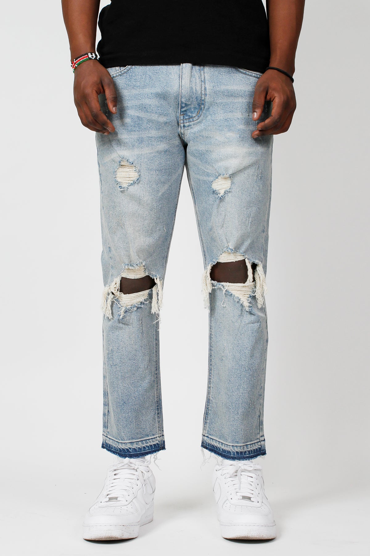 Cropped & Ripped Jeans (Blue) (6550411903078)