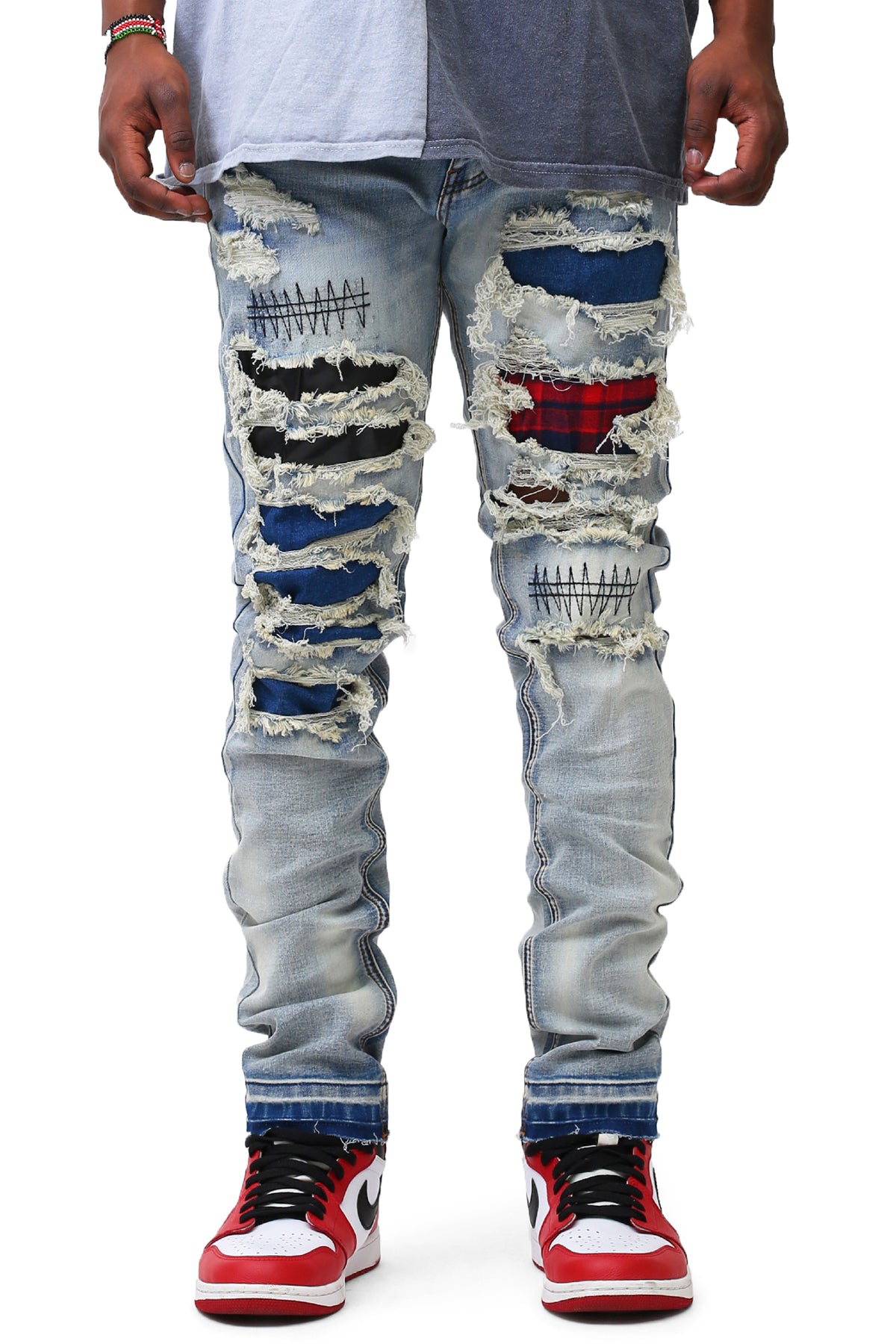 Patch & Stitch Jeans (Blue) (6634871095398)