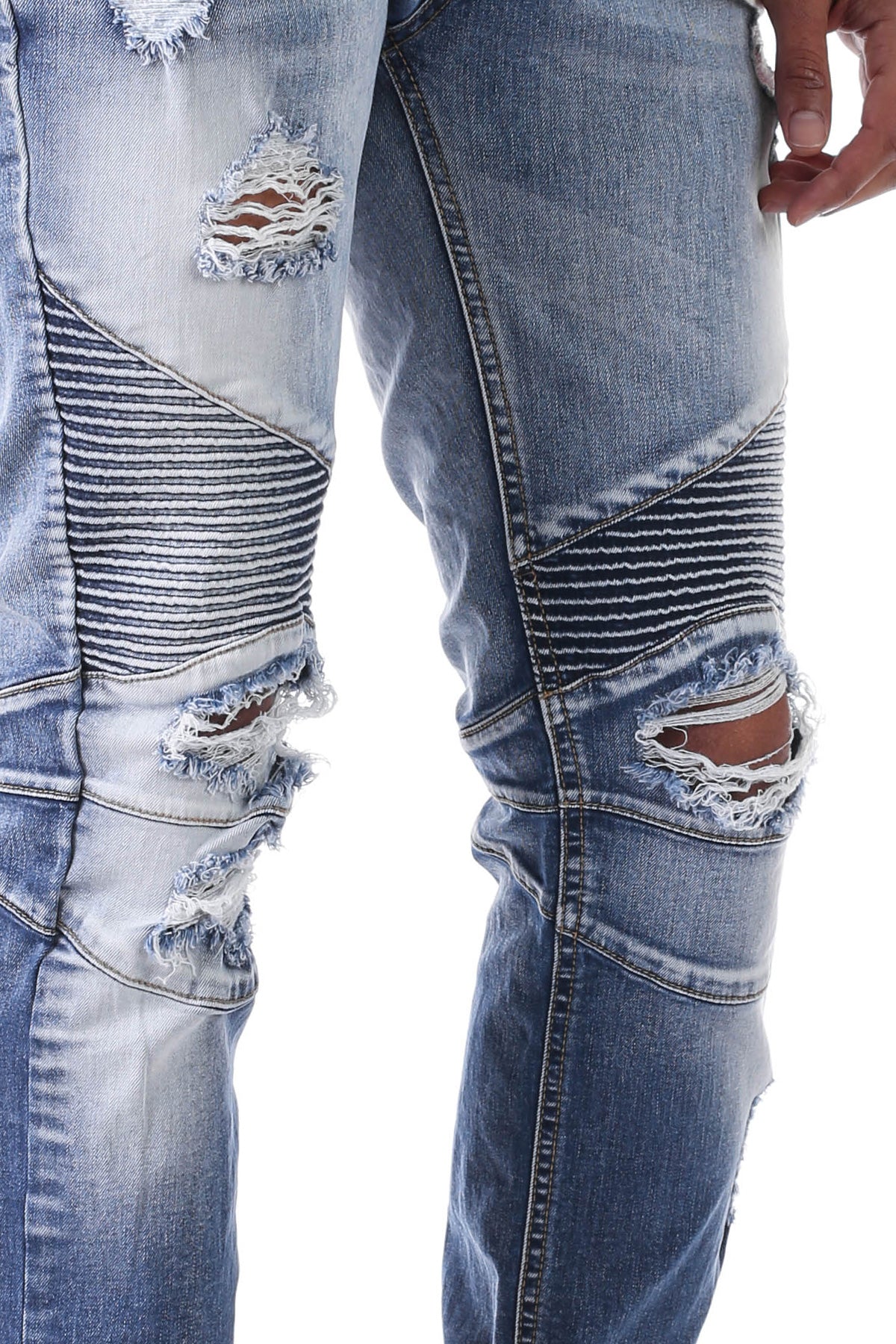 Distressed Moto Jeans (Faded Blue) (6688476332134)