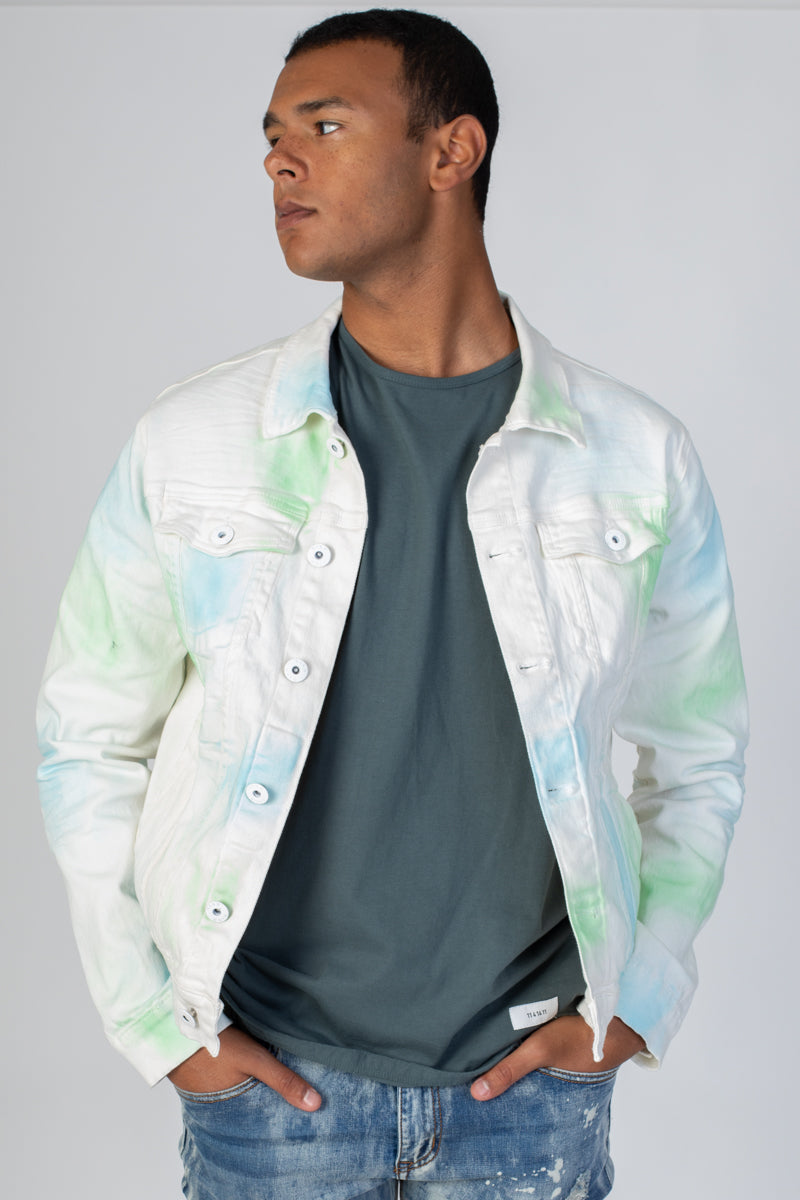 Twill Jacket with Multi-Color Spray (White) (3933636624486)